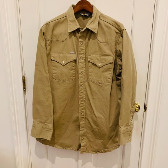 Men's Carhartt Western Pearl Snap Button Down Long Sleeve Shirt Jacket Coat EUC - Picture 1 of 16